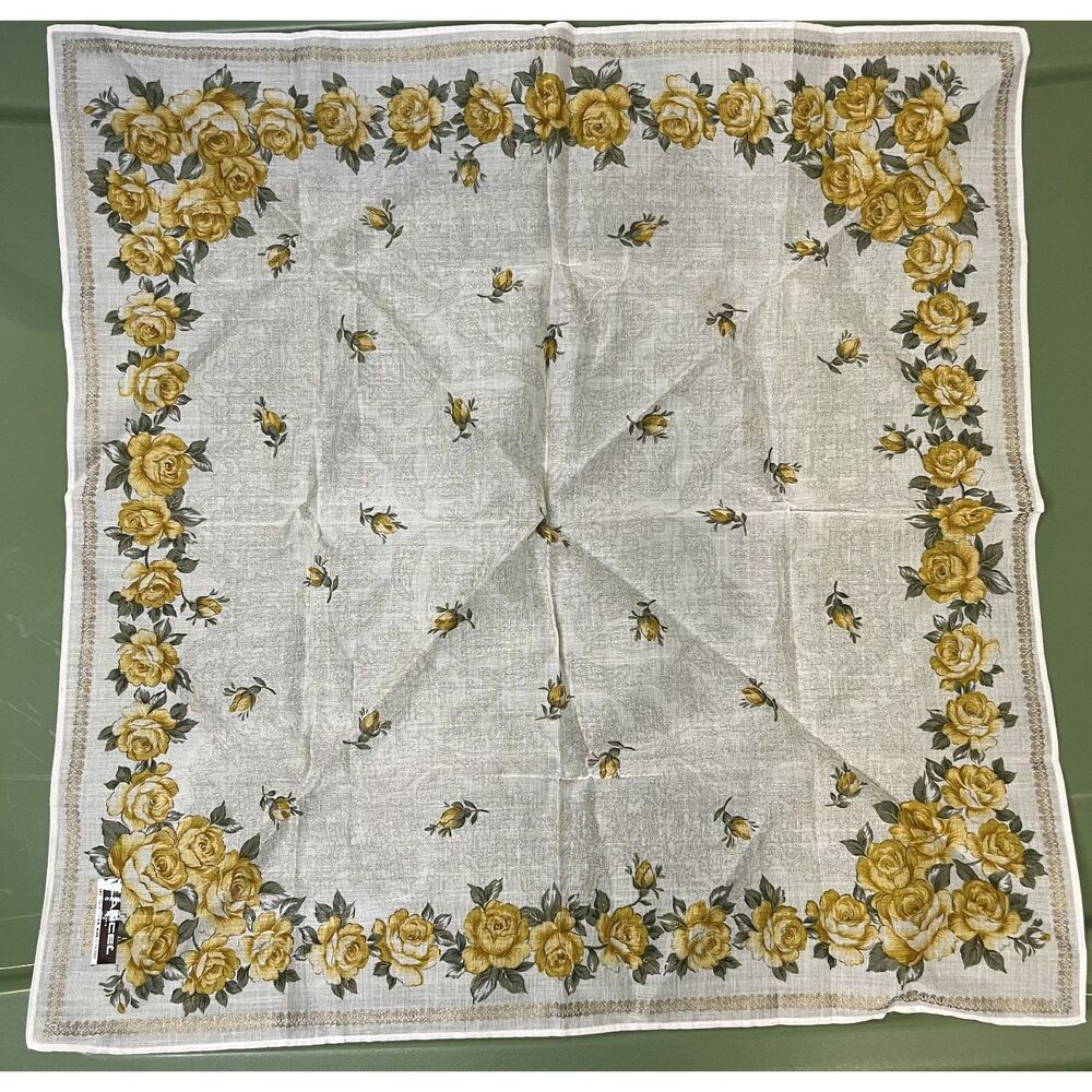 Vintage Lancel Yellow Floral Metallic Neckerchief Handkerchief Bandana